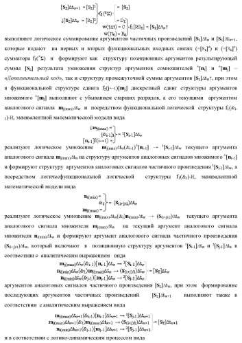 Способ логико-динамического процесса формирования информационных аналоговых сигналов частичных произведений аргументов сомножителей &#177;[ni] и &#177;[mj] - &quot;дополнительный код&quot; усеченной пирамидальной структуры умножителя f ( ) для последующего накапливающего суммирования в сумматоре &#177;f1( ) и функциональная структура для его реализации (варианты русской логики) (патент 2475813)