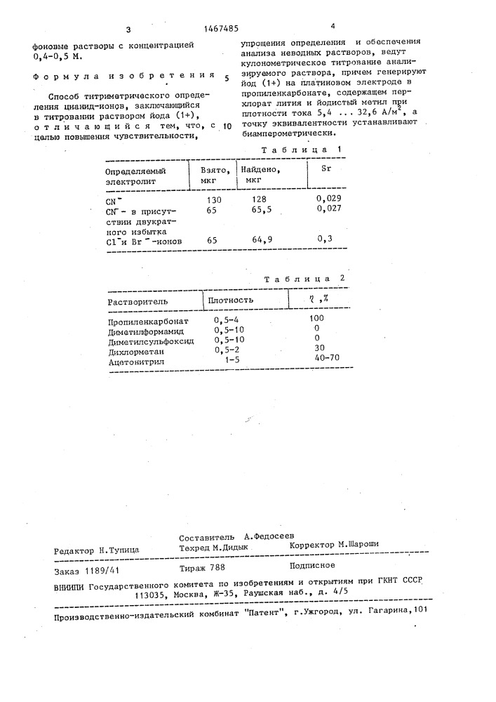 Способ титриметрического определения цианид-ионов (патент 1467485)