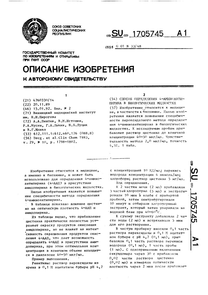 Способ определения 4-аминоантипирина в биологических жидкостях (патент 1705745)