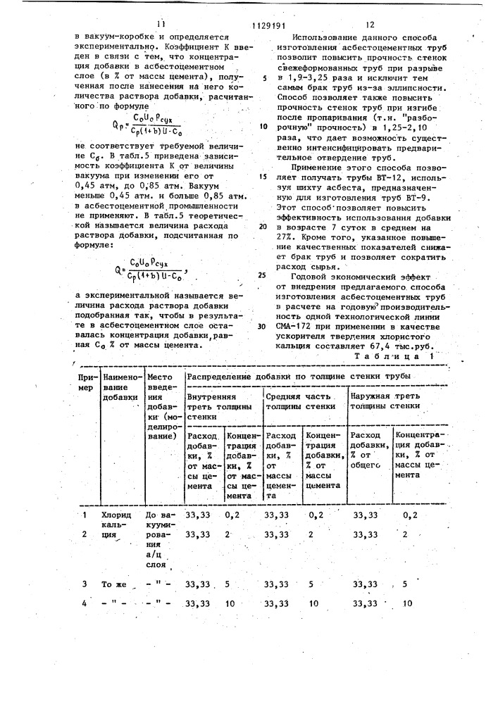 Способ изготовления асбестоцементных труб (патент 1129191)