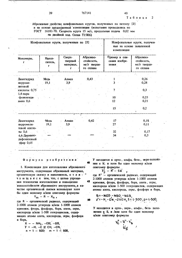 Композиция для изготовления абразивного инструмента (патент 767141)