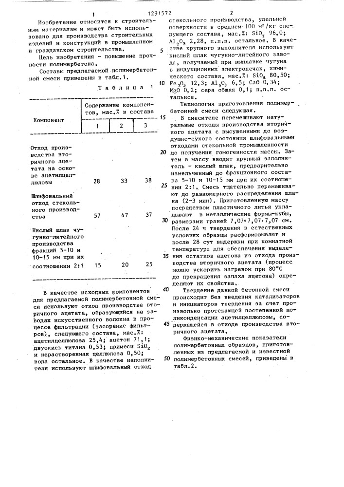 Полимербетонная смесь (патент 1291572)