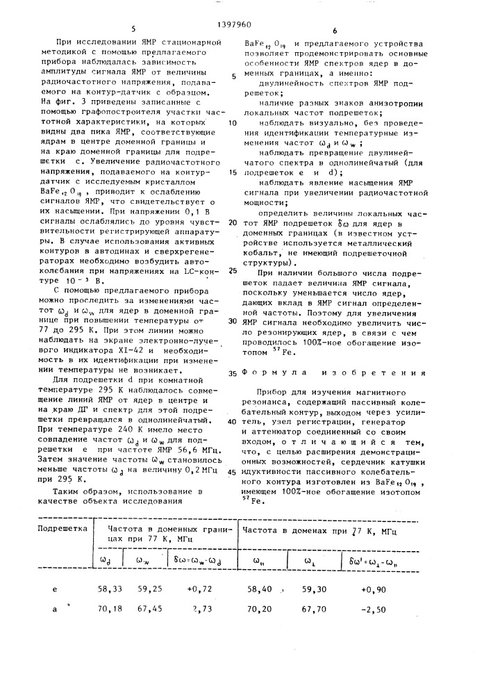 Прибор для изучения магнитного резонанса (патент 1397960)