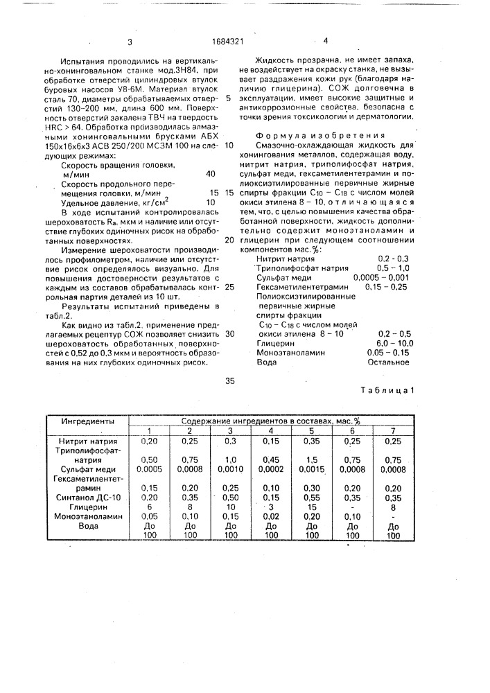 Смазочно-охлаждающая жидкость для хонингования металлов (патент 1684321)