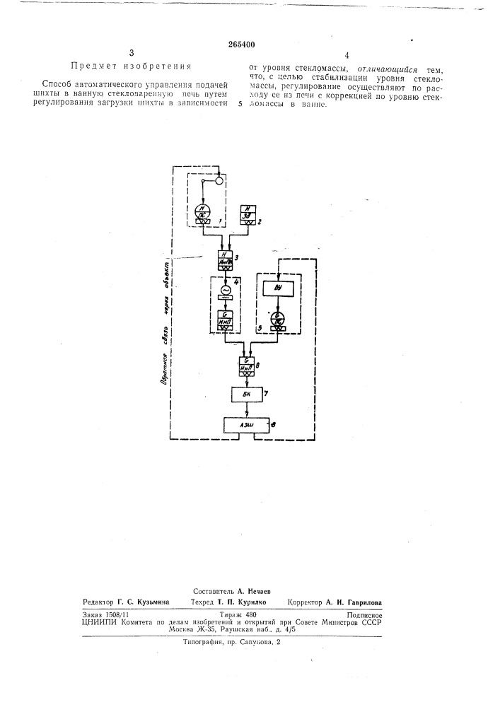 Способ автоматического управления подачей шихты (патент 265400)