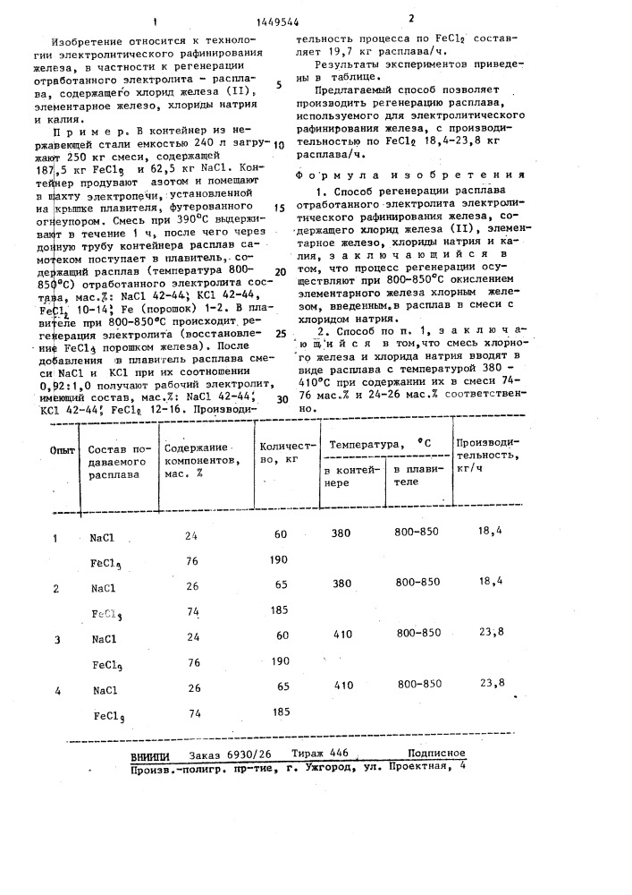 Способ регенерации расплава отработанного электролита (патент 1449544)