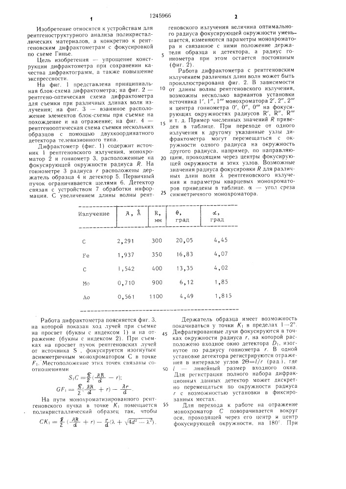 Рентгеновский дифрактометр по схеме гинье для исследования поликристаллических материалов (патент 1245966)