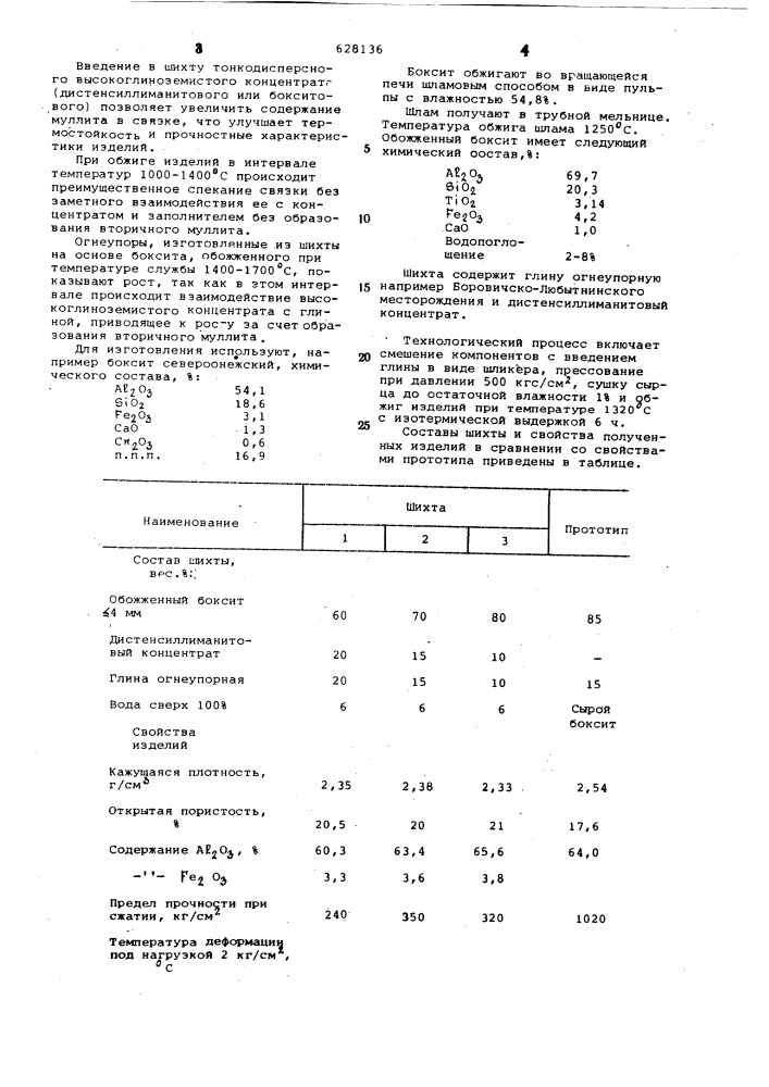 Шихта для изготовления высокоглиноземистых огнеупоров (патент 628136)