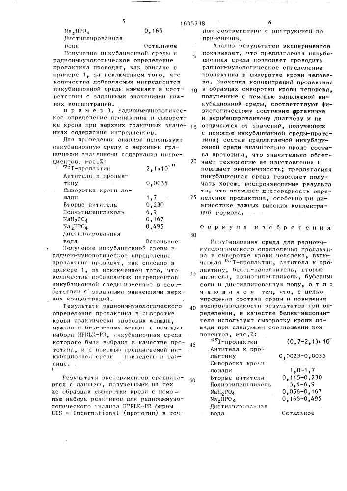 Инкубационная среда для радиоиммунологического определения пролактина в сыворотке крови человека (патент 1635738)