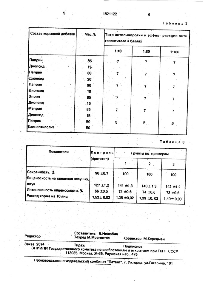 Кормовая добавка для сельскохозяйственной птицы (патент 1821122)