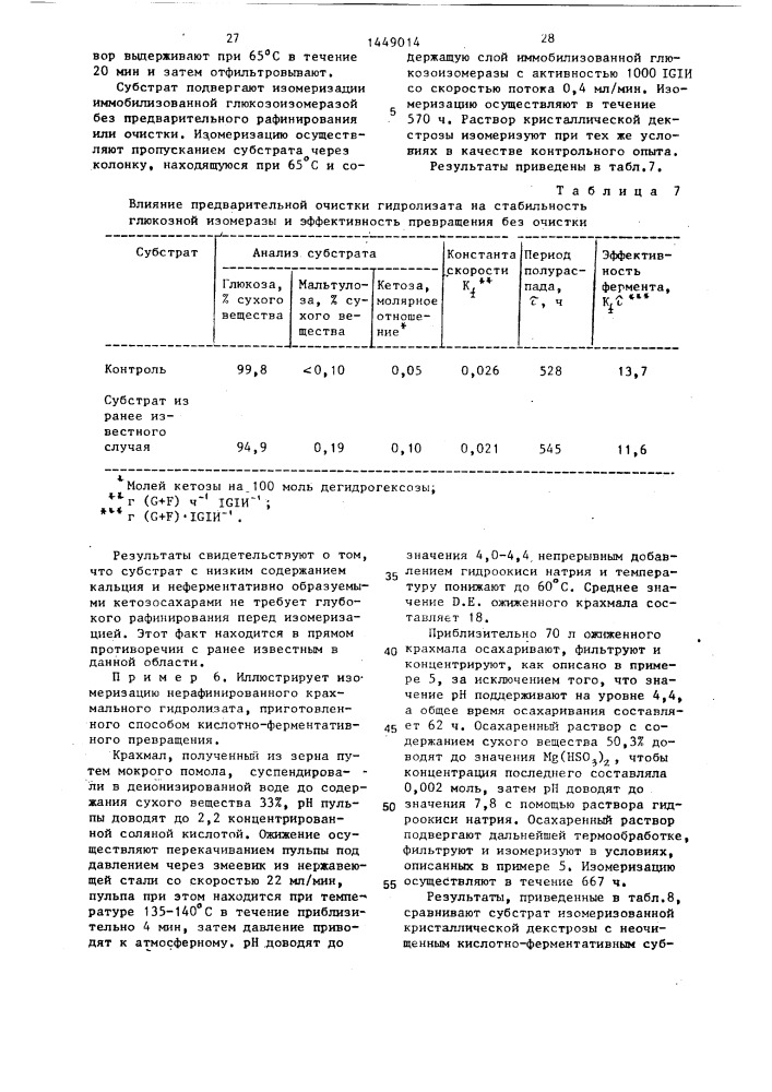 Способ получения сиропа, содержащего глюкозу и фруктозу (патент 1449014)