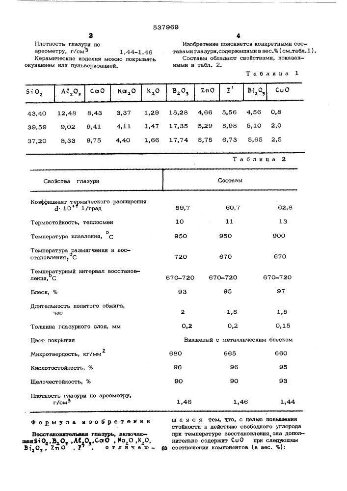 Восстановительная глазурь (патент 537969)