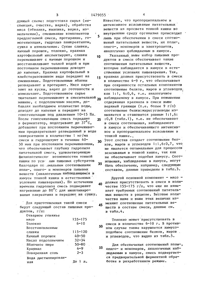 Способ получения питательной смеси для внутрикишечного зондового питания (патент 1479055)