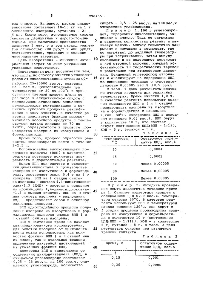 Способ очистки углеводородов от циклопентадиена (патент 998455)