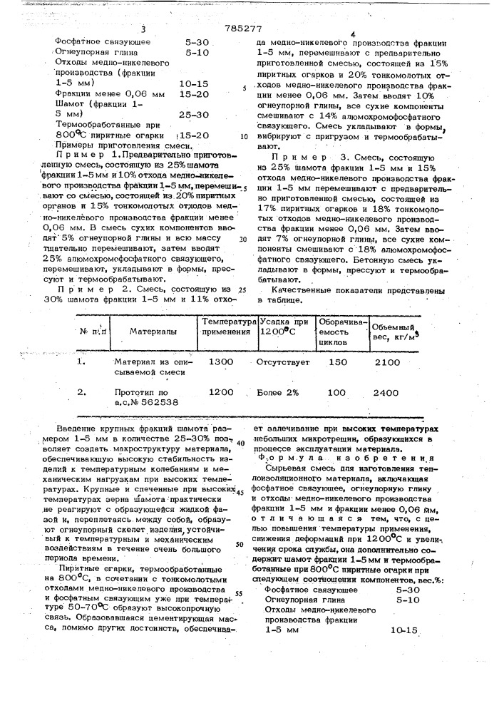 Сырьевая смесь для изготовления теплоизоляционного материала (патент 785277)