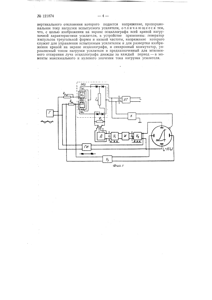 Устройство для испытания магнитных усилителей, управляемых постоянным током (патент 121874)