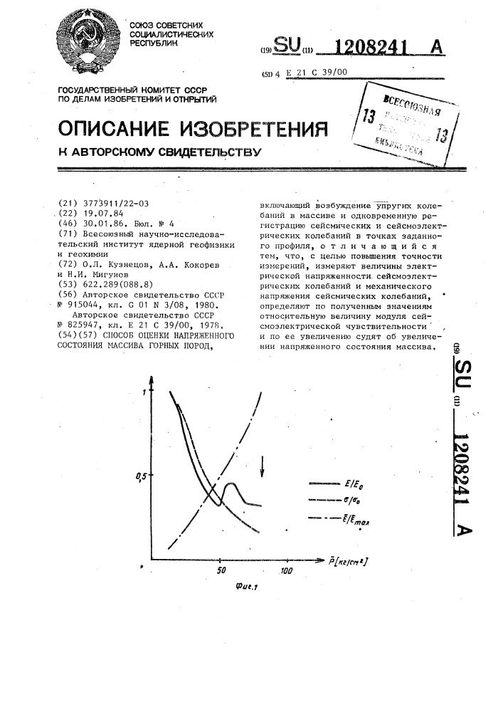 Способ оценки напряженного состояния массива горных пород (патент 1208241)