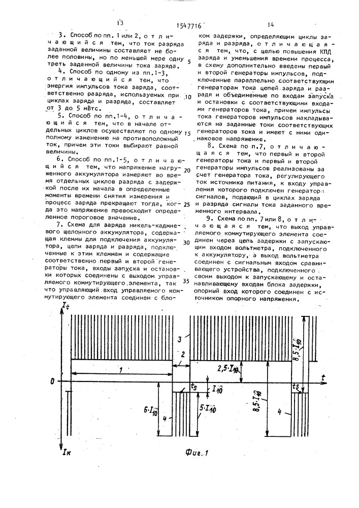 Способ заряда никель-кадмиевого щелочного аккумулятора и схема для его осуществления (патент 1547716)