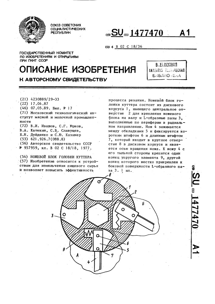 Ножевой блок головки куттера (патент 1477470)