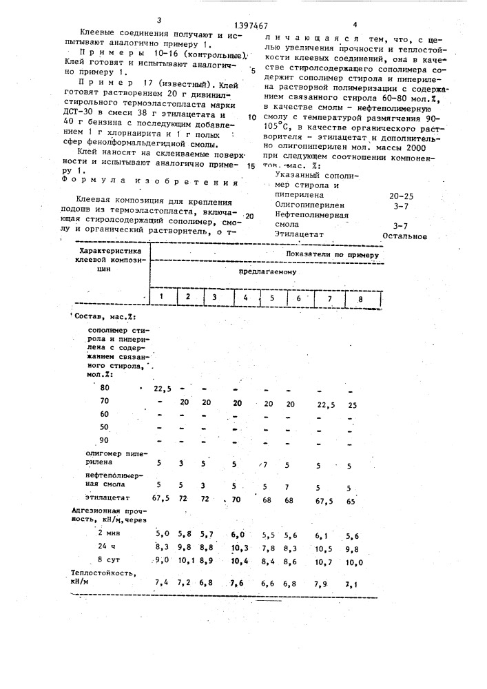 Клеевая композиция для крепления подошв из термоэластопласта (патент 1397467)