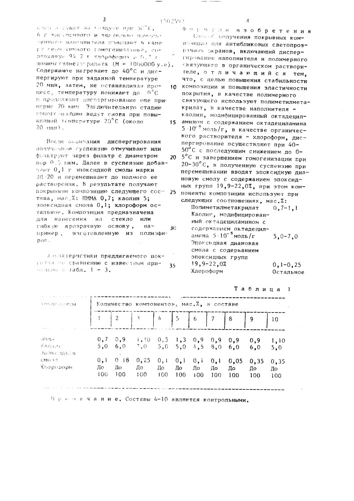 Способ получения покрывных композиций для антибликовых светопрозрачных экранов (патент 1502592)