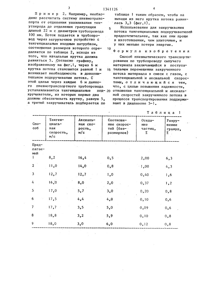 Способ пневматического транспортирования по трубопроводу сыпучего материала (патент 1341126)