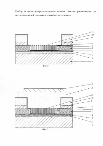 Прибор на основе углеродосодержащих холодных катодов, расположенных на полупроводниковой подложке, и способ его изготовления (патент 2579777)