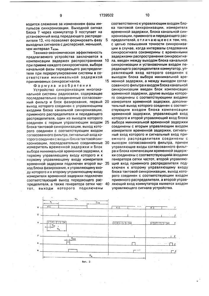Устройство синхронизации многоканальной системы радиосвязи (патент 1739502)