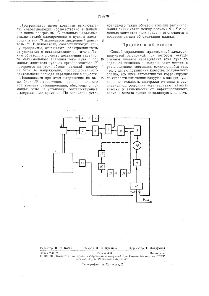 Способ управления гарниссажной электроннолучевой установкой (патент 268878)