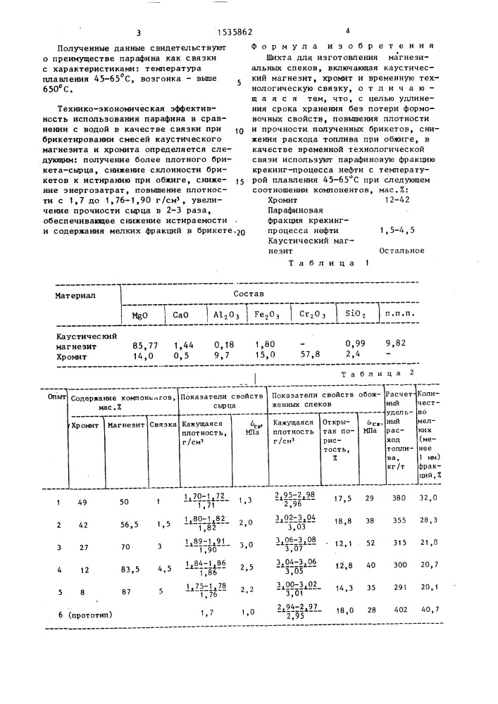 Шихта для изготовления магнезиальных спеков (патент 1535862)