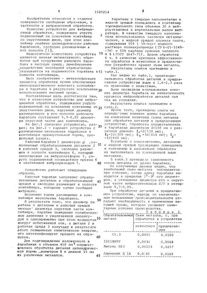 Устройство для вибрационной обработки (патент 1020214)