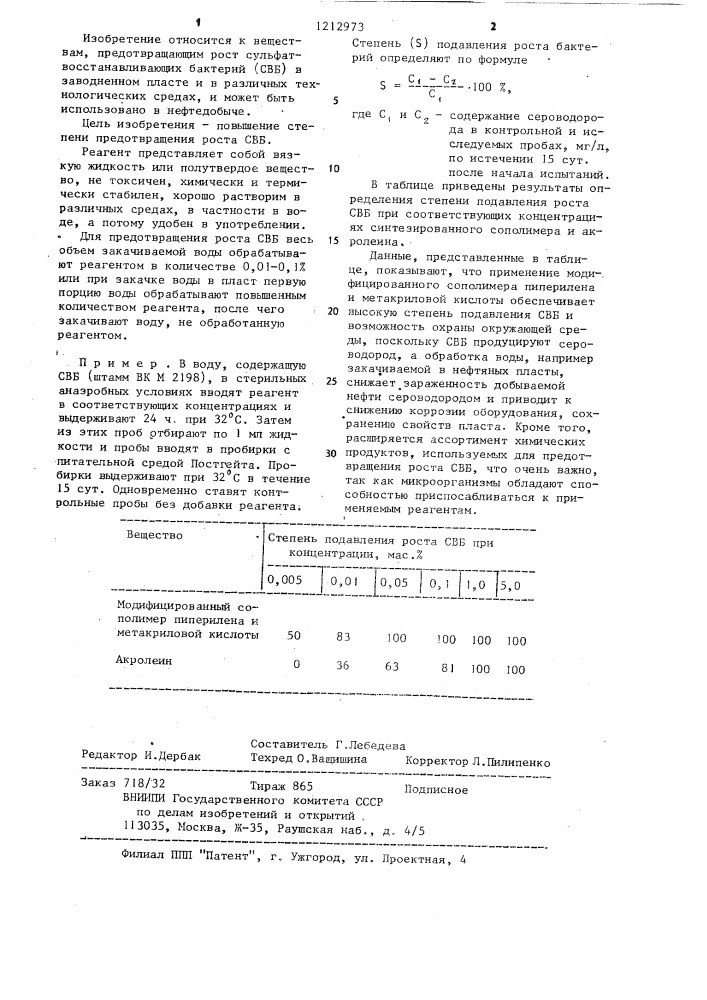 Бактерицид сульфатвосстанавливающих бактерий (патент 1212973)