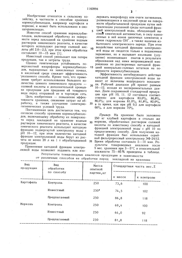 Способ хранения корнеклубнеплодов (патент 1160994)