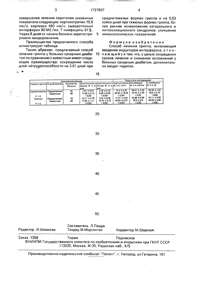 Способ лечения гриппа (патент 1727837)