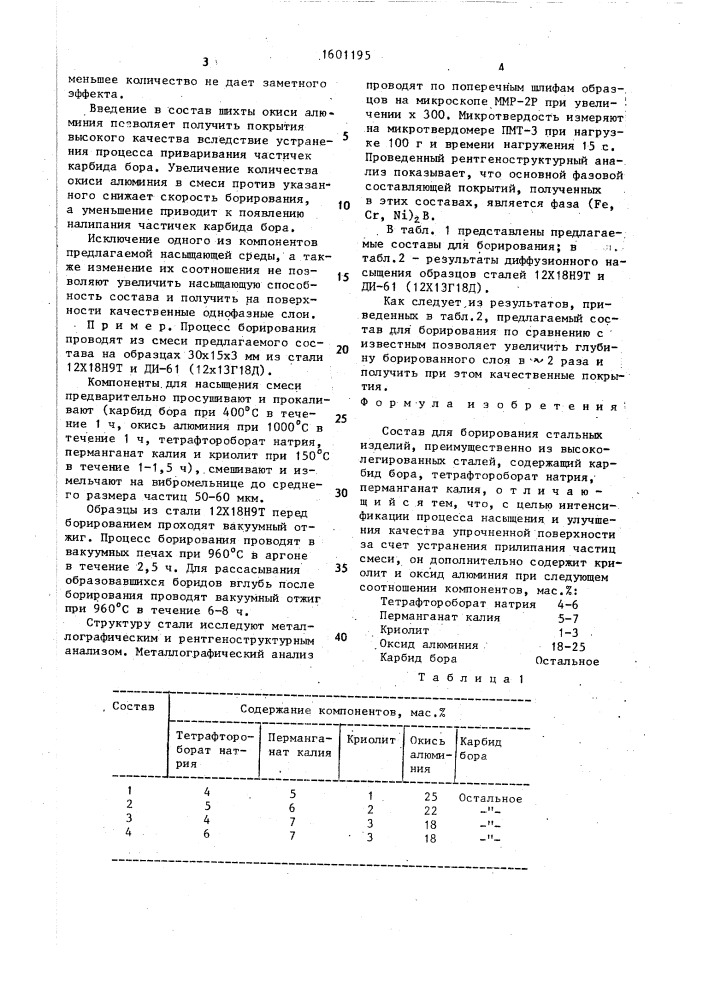 Состав для борирования стальных изделий (патент 1601195)