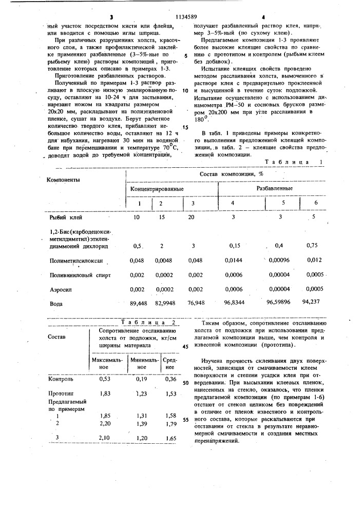 Клеевая композиция для реставрации произведений темперной и масляной живописи (патент 1134589)