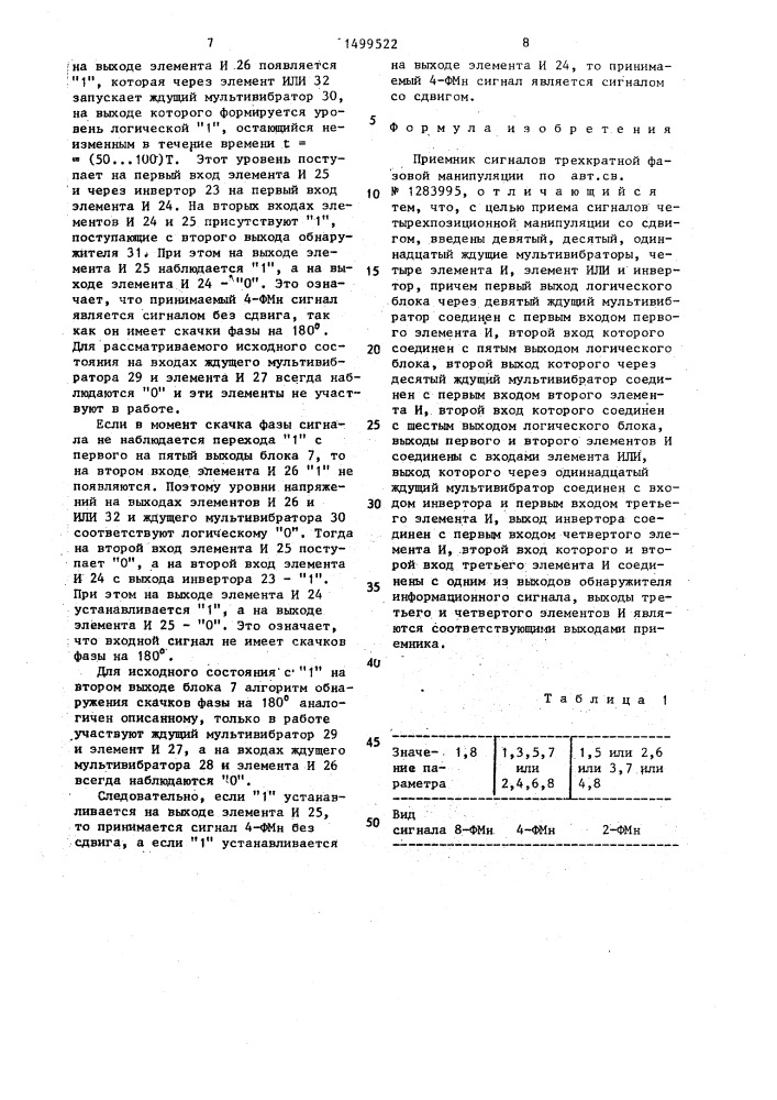 Приемник сигналов трехкратной фазовой манипуляции (патент 1499522)