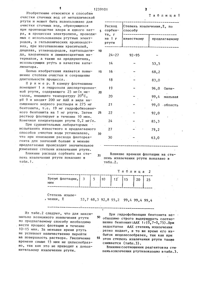 Способ очистки сточных вод от металлической ртути (патент 1239101)