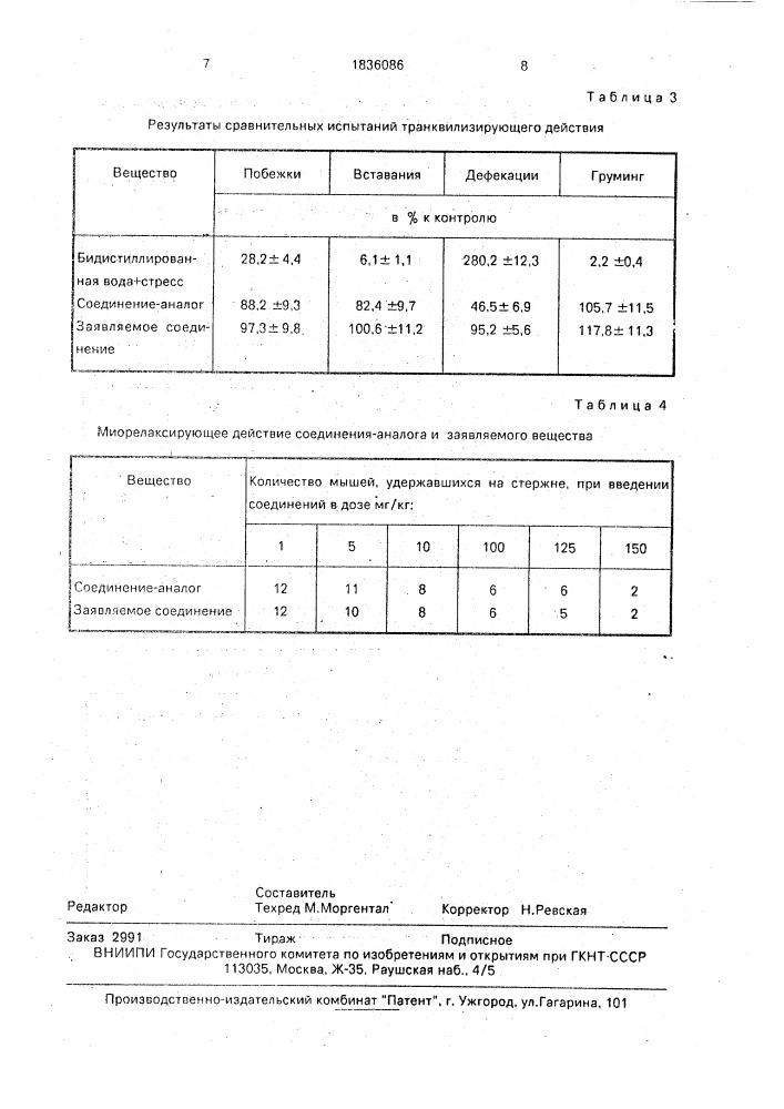 Вещество, обладающее транквилизирующей активностью (патент 1836086)