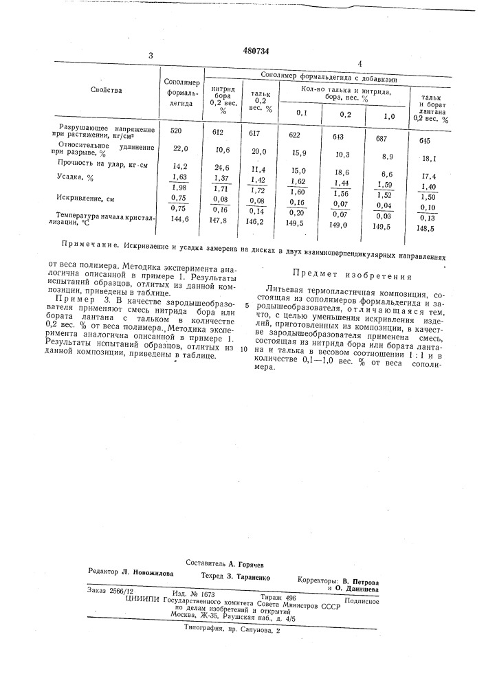 Литьевая термопластичная композиция (патент 480734)