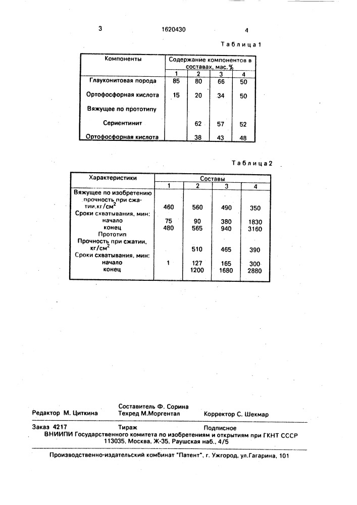 Вяжущее (патент 1620430)