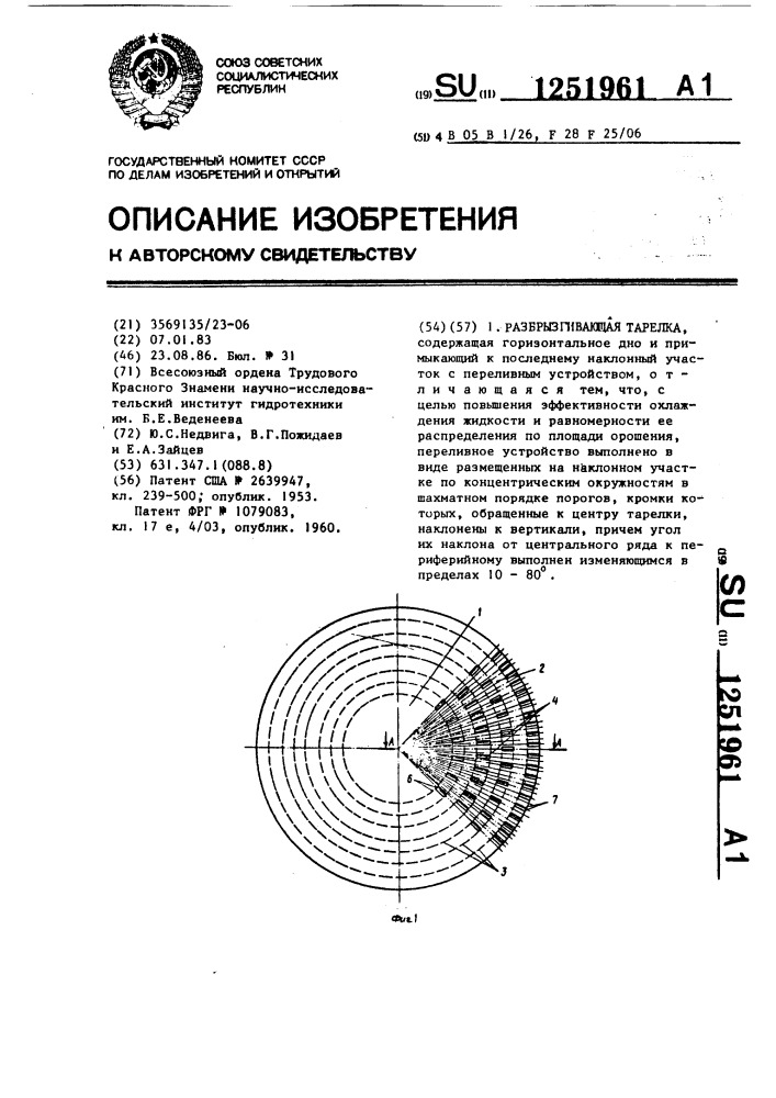 Разбрызгивающая тарелка (патент 1251961)