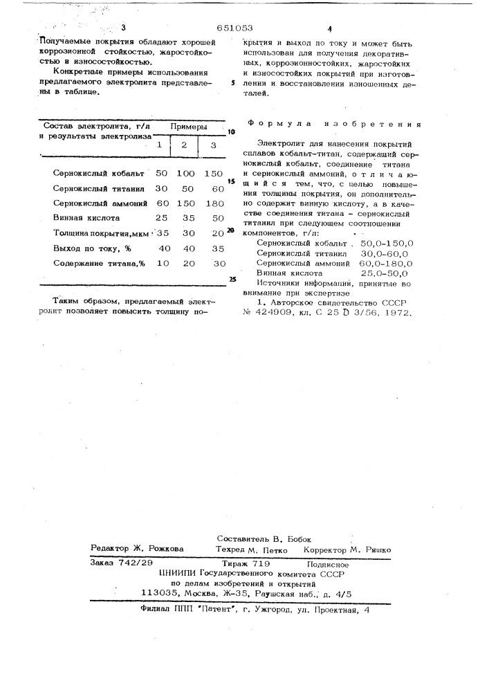 Электролит для нанесения покрытий сплавом кобальт-титан (патент 651053)