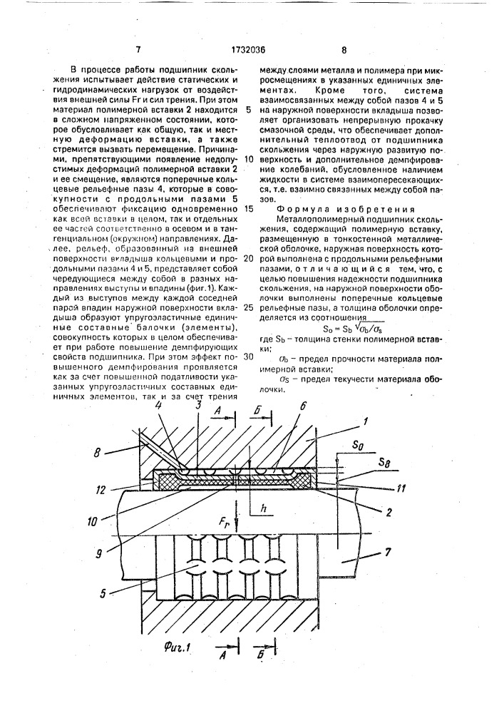 Металлополимерный подшипник скольжения (патент 1732036)