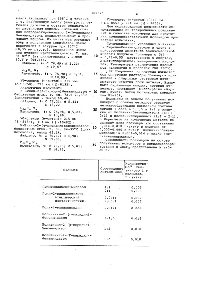 -винил-2-пиридилбензимидазолы, как мономеры для синтеза комплексообразующих полимеров (патент 709626)