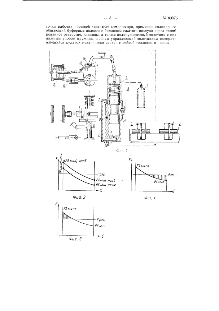 Устройство для регулирования давления в буферных полостях свободнопоршневого двигателя-компрессора (патент 89975)