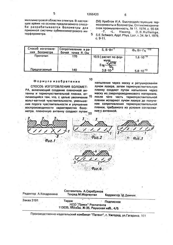 Способ изготовления болометра (патент 1266420)