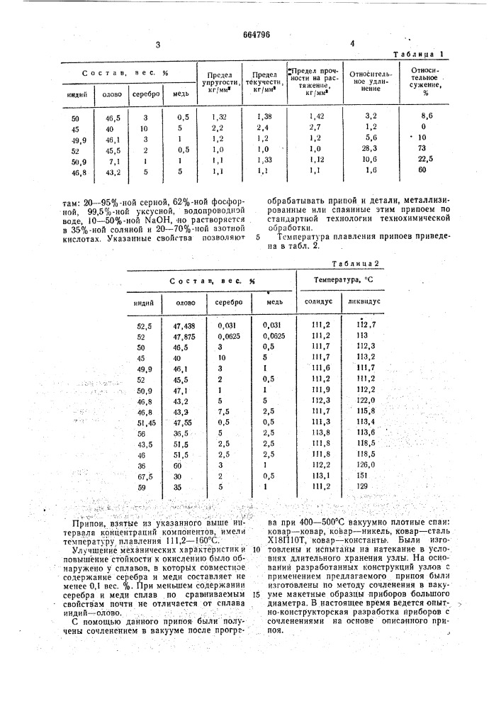 Припой для пайки деталей электровакуумных приборов (патент 664796)