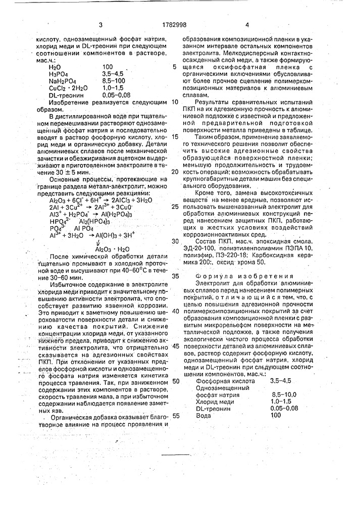 Электролит для обработки поверхности алюминиевых сплавов перед нанесением полимерных покрытий (патент 1782998)