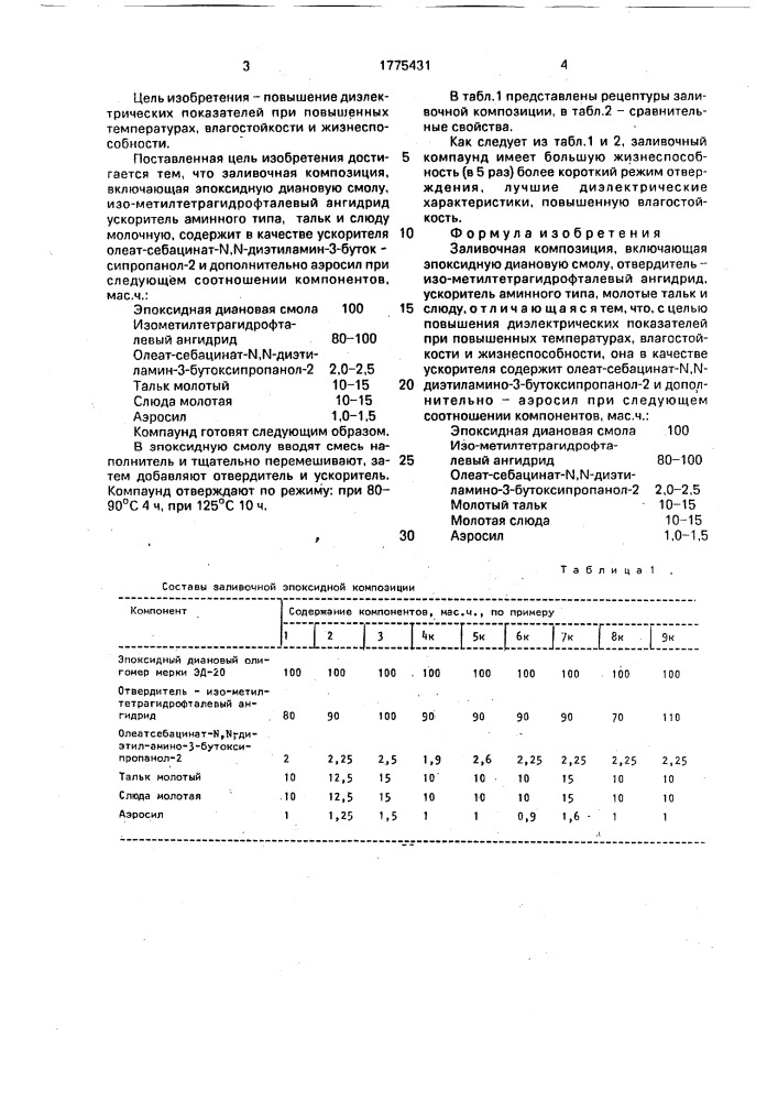 Заливочная композиция (патент 1775431)